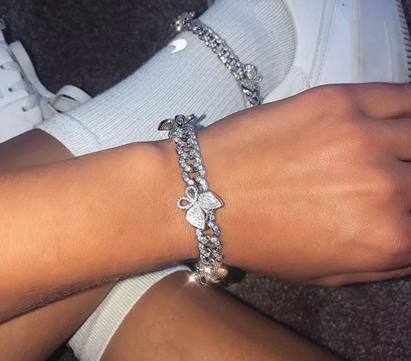 Pink and white 2 piece anklet set