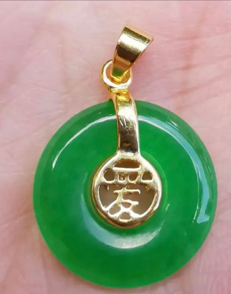 Green jades Chinese characters Donut "Love" Word Pendant  Best Gift