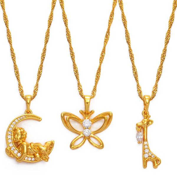 Anniyo Moon Butterfly Giraffe With Cubic Zirconia Pendant Necklaces for Women Girls CZ  Jewelry Mom Wife Birthday Gift #0707