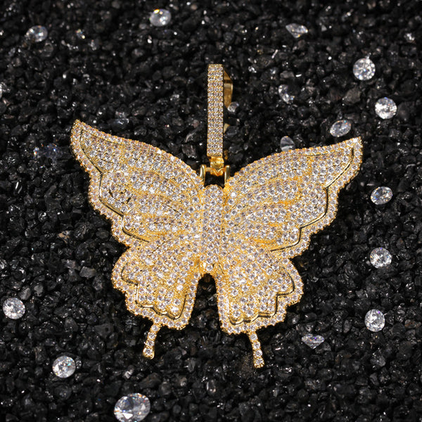 Uwin Butterfly Pink Rosegold CZ Pendant With 9mm Iced Out Cuban Chain Micro Pave Cubic Zircon Necklace Jewelry For Gift