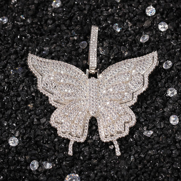 Uwin Butterfly Pink Rosegold CZ Pendant With 9mm Iced Out Cuban Chain Micro Pave Cubic Zircon Necklace Jewelry For Gift