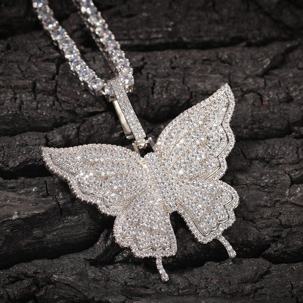 Uwin Butterfly Pink Rosegold CZ Pendant With 9mm Iced Out Cuban Chain Micro Pave Cubic Zircon Necklace Jewelry For Gift