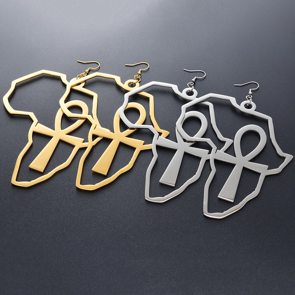 African Map Big Ankh Earrings Exaggerate Larger Earring A