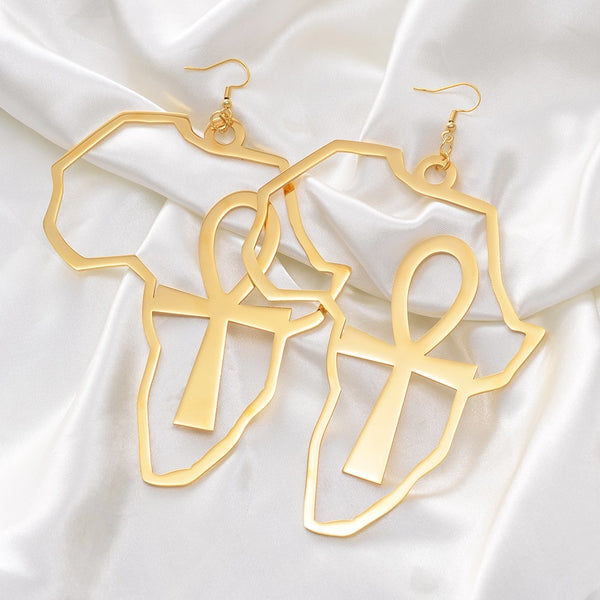 African Map Big Ankh Earrings Exaggerate Larger Earring A