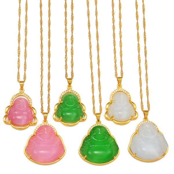 Buddha Pendant Necklaces Women Pink/White/Green Amulet Chinese Style