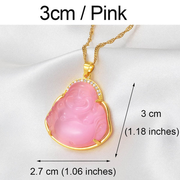 Buddha Pendant Necklaces Women Pink/White/Green Amulet Chinese Style