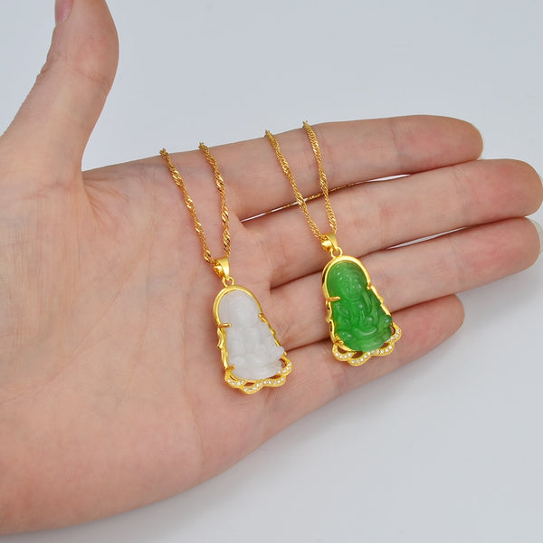 JADE Buddhist Guanyin Pendant Necklace Chinese Style Green/White Ornament