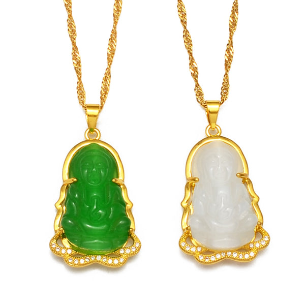 JADE Buddhist Guanyin Pendant Necklace Chinese Style Green/White Ornament