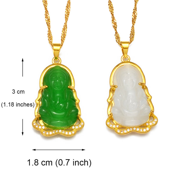 JADE Buddhist Guanyin Pendant Necklace Chinese Style Green/White Ornament