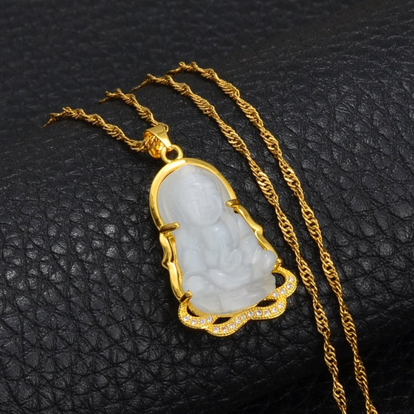 JADE Buddhist Guanyin Pendant Necklace Chinese Style Green/White Ornament