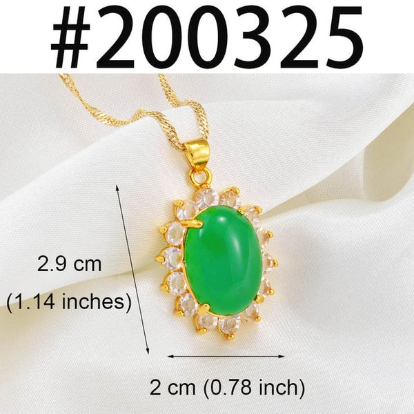 Jade Heart & Oval Green Stone Charm Pendant Neckalces faux jade