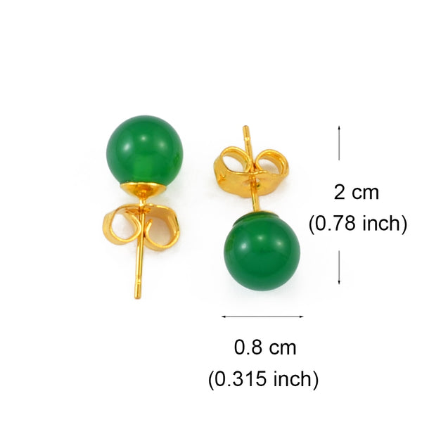 Jade  Green Stone Ball Earrings For Women Girls Gold