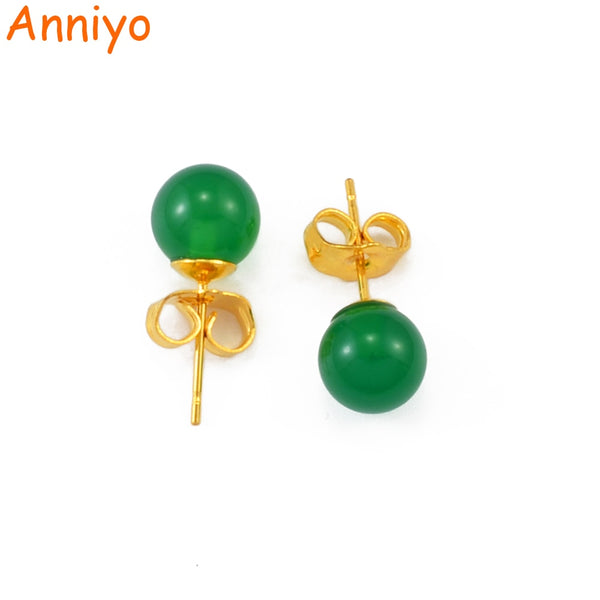 Jade  Green Stone Ball Earrings For Women Girls Gold