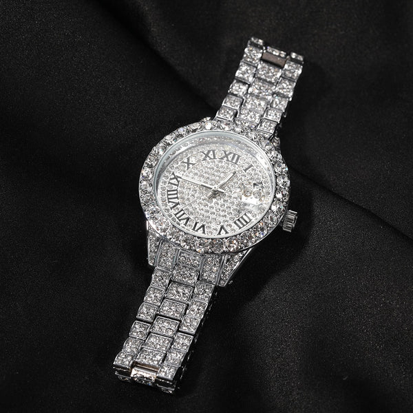 Icy watch,THE HIP HOP Dial Full Iced Out Colored Stainless Steel Fashion Luxury Rhinestones Quartz Wristwatches Business Woman Watch