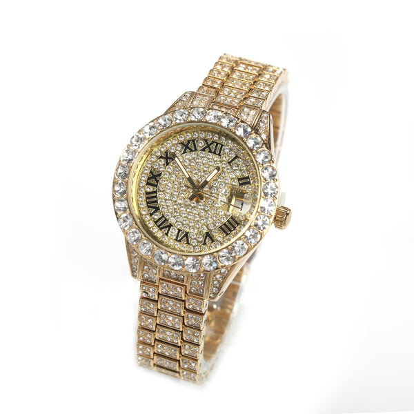 Icy watch,THE HIP HOP Dial Full Iced Out Colored Stainless Steel Fashion Luxury Rhinestones Quartz Wristwatches Business Woman Watch