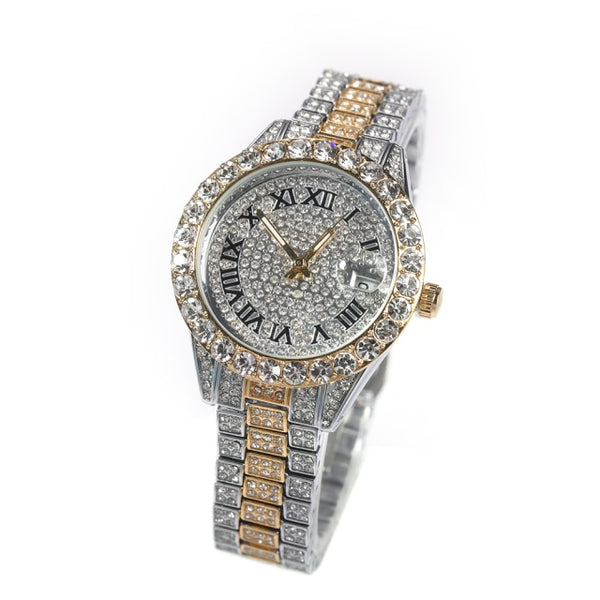Icy watch,THE HIP HOP Dial Full Iced Out Colored Stainless Steel Fashion Luxury Rhinestones Quartz Wristwatches Business Woman Watch