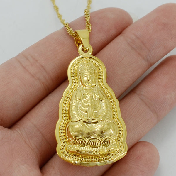 Guanyin Buddha Necklaces Gold Color Indian Buddhism