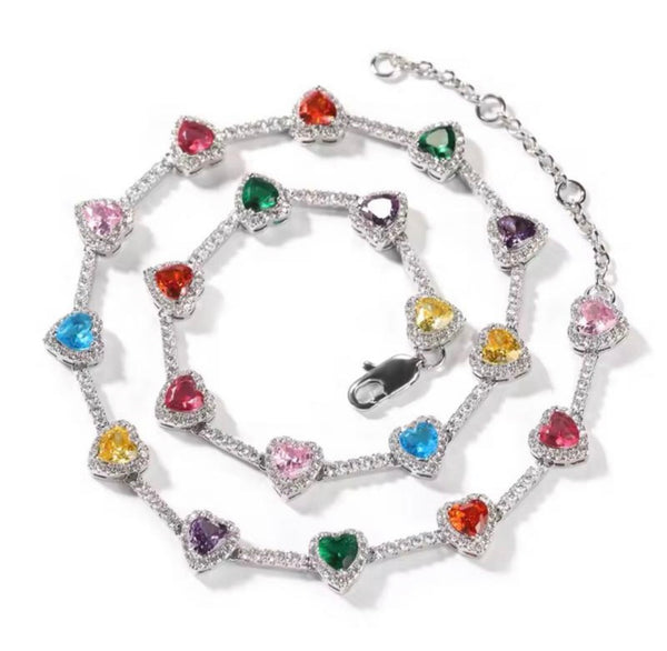 Icy multi colored heart necklace