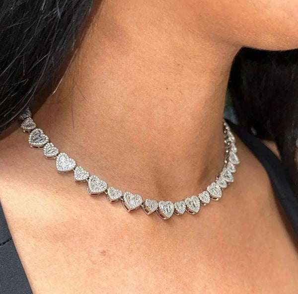 Baguette mini Heart Chain Necklaces for Women Iced Out Cubic Zirconia Stones Necklace Fashion Jewelry for Women Gift