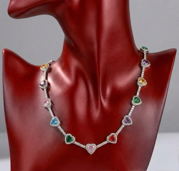 Icy multi colored heart necklace
