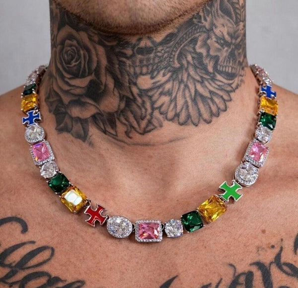 Multi Colored iced  out chain