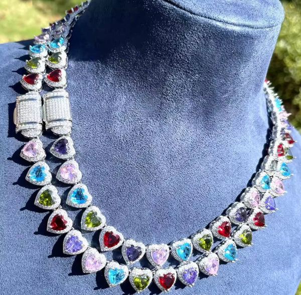 Colorful heart choker necklace