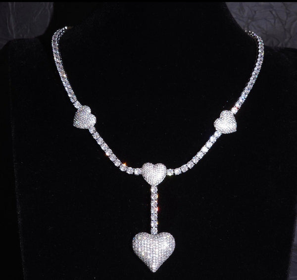 3 heart tennis necklace Luxx