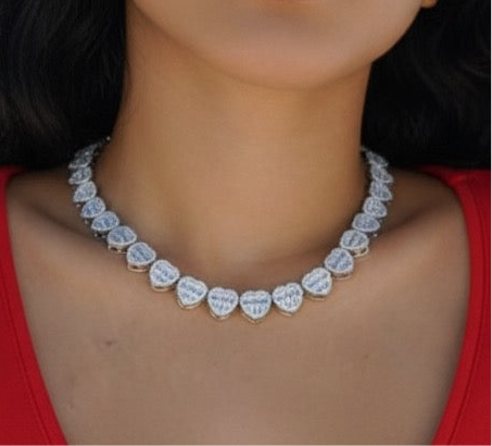 Baguette Heart Chain Necklaces for Women 12 mm Iced Out Cubic Zirconia Stones Necklace Fashion Jewelry for Women Gift