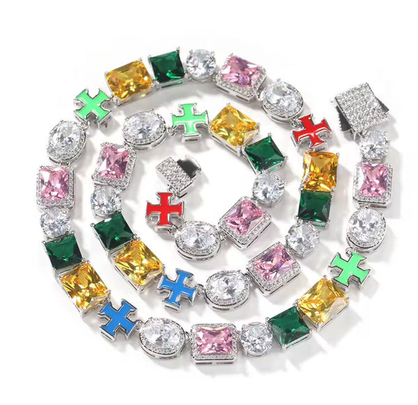 Multi Colored iced  out chain