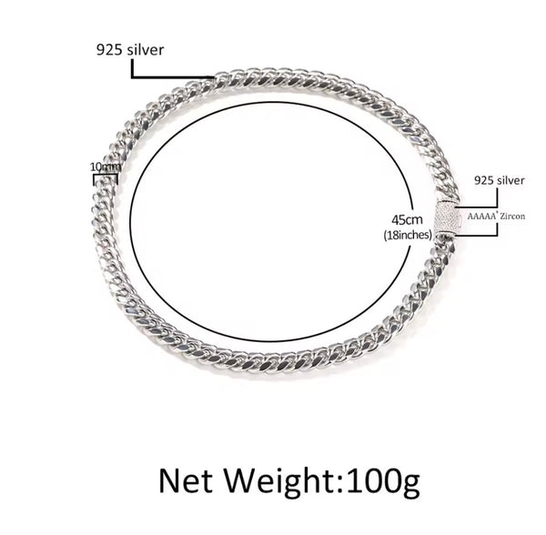 12mm Silver Miami Cuban Link Chain with Diamond Clasp 20inch  , Iced Silver Cuban Link Chain Necklace, 20 Inch Hip Hop Chain, Men’s Statement Jewelry hi