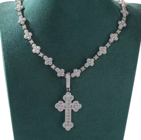 Iced Out Cross Pendant Necklace, CZ Diamond Statement Jewelry