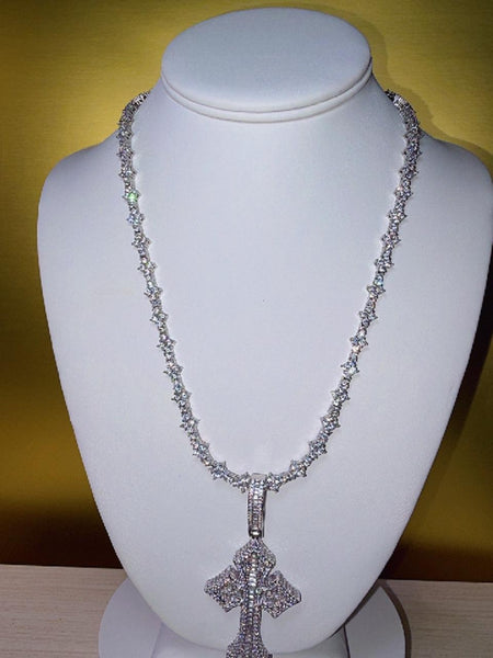 Tennis Chain Necklace with Iced Cross Pendant 20inch