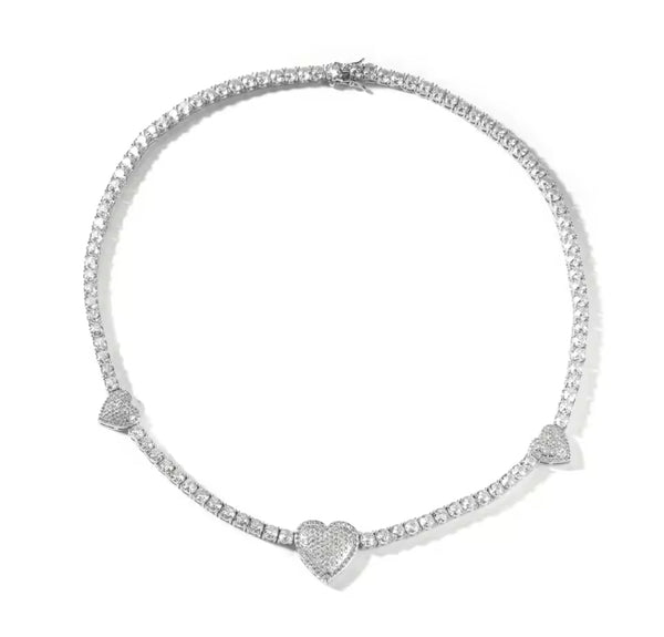3 heart tennis necklace