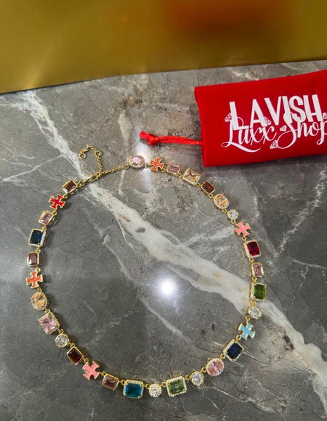 Multi colored gemstone necklace 26inch