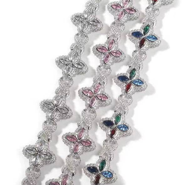 Icy clover CZ Floral Inifinity Chain