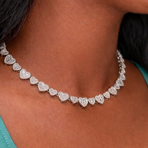 Baguette mini Heart Chain Necklaces for Women Iced Out Cubic Zirconia Stones Necklace Fashion Jewelry for Women Gift - Lavishluxxshop