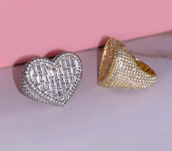 Heart  ring ,heart CZ Ring , luxury ring , Full Cubic Zircon Paved Copper Big Heart Ring Iced Out Bling Hip Hop Fashion - Lavishluxxshop