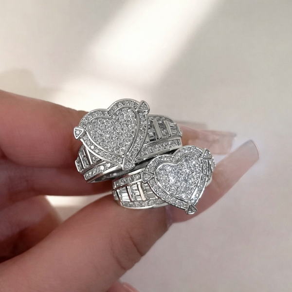 Heart  ring ,bling heart heart CZ Ring , luxury ring , Full Cubic Zircon Paved Copper Big Heart Ring Iced Out Bling