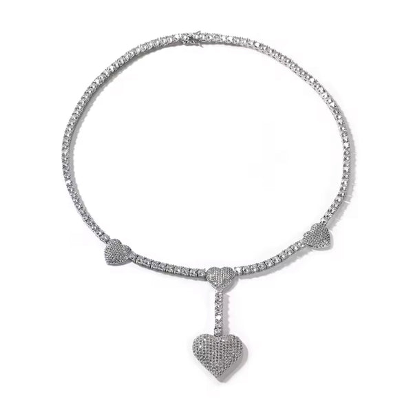 3 heart tennis necklace Luxx