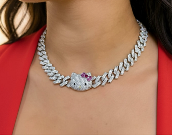 13mm Cuban link kitty necklace - Lavishluxxshop