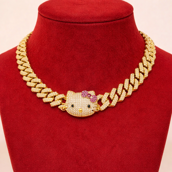 13mm Cuban link kitty necklace - Lavishluxxshop