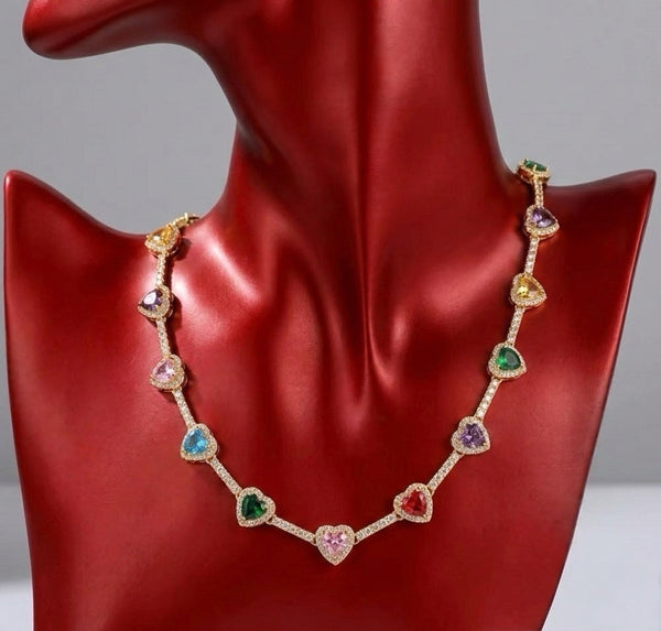 Icy multi colored heart necklace