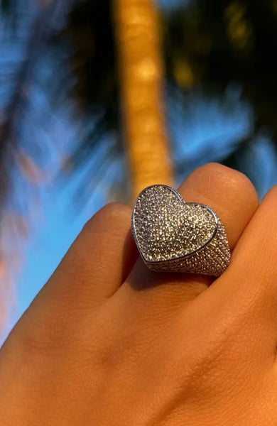 Heart  ring ,heart CZ Ring , luxury ring , Full Cubic Zircon Paved Copper Big Heart Ring Iced Out Bling Hip Hop Fashion - Lavishluxxshop