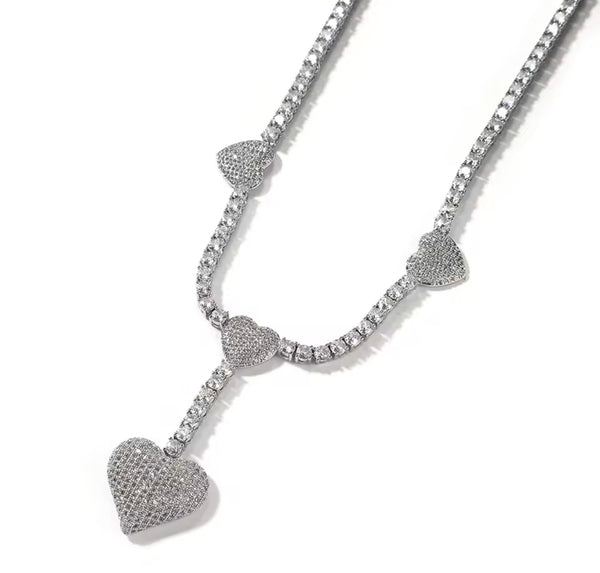 3 heart tennis necklace Luxx