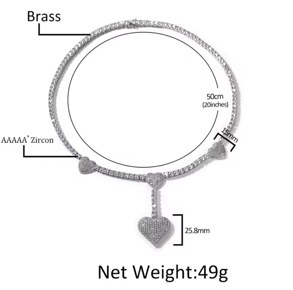 3 heart tennis necklace Luxx