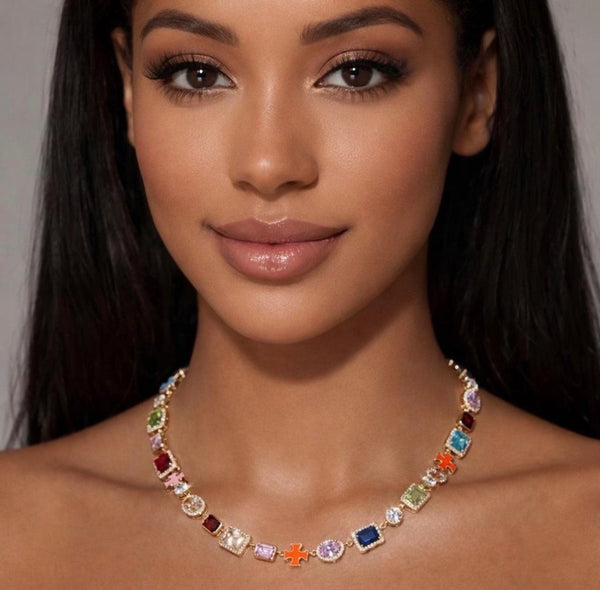 Multi colored gemstone necklace 26inch