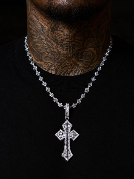 Tennis Chain Necklace with Iced Cross Pendant 20inch