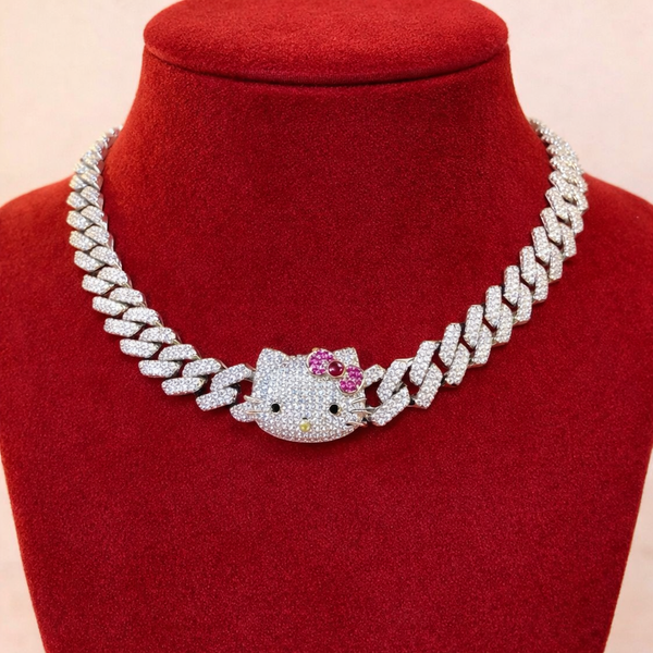 13mm Cuban link kitty necklace - Lavishluxxshop