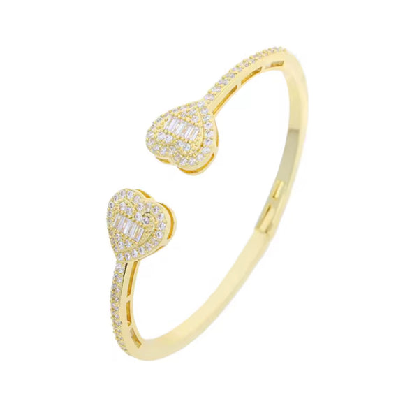 open heart bangle bracelet Baguette heart cuff bracelet,Opened Heart Zircon Bracelet Iced Out CZ  Bracelet