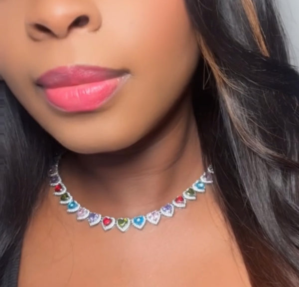 Colorful heart choker necklace